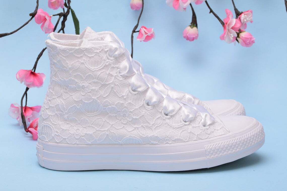 White Wedding Converse Shoe For bride Bridal Shower Gift Lace Converse High  Top | eBay