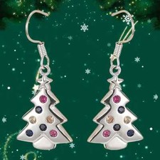 Fashion Colorful Shiny Rhinestone Christmas Tree Pendant Earrings Jewelry Women