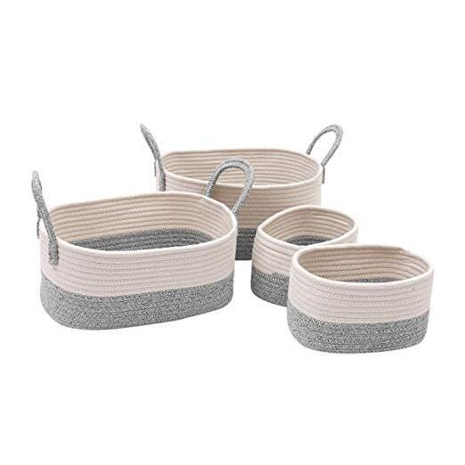Storage Baskets Set of 4,Cotton Rope Woven Organizer Bins Foldable Grey-image