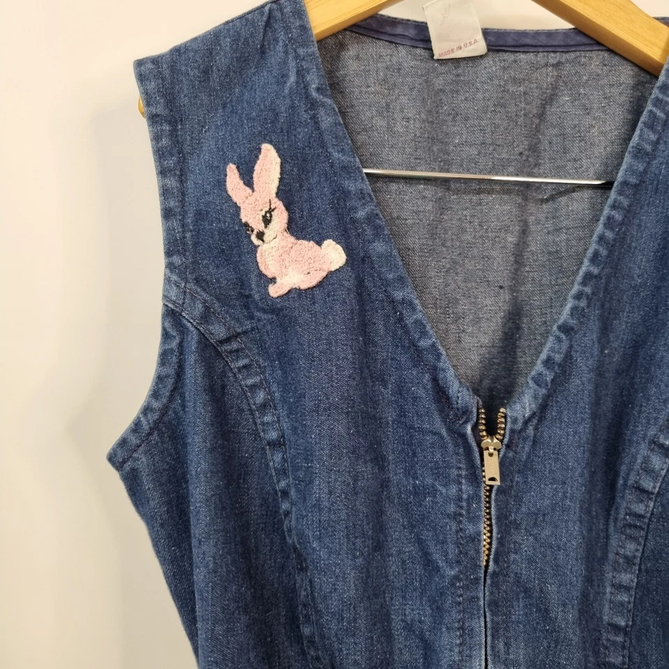 De Colección Wrangler Niñas Mameluco Jersey Denim Jean Bunny Retro Cremallera Talla 5 6 Foto 3 de 4