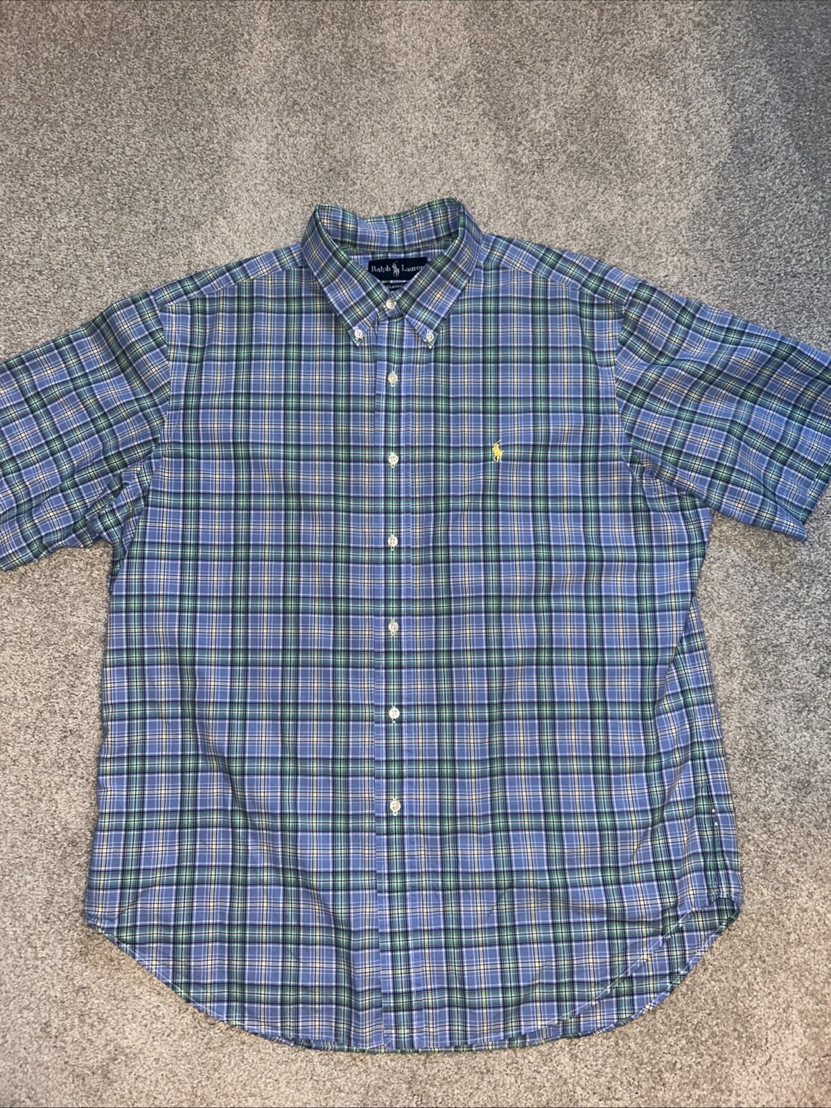 Polo Ralph Lauren camicia uomo taglia XL vestibilità classica blu verde logo pony