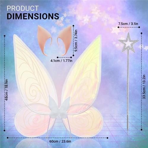 3pc Fairy Wings Elf Accessories Angel Costume Elf Ears Angel Wings Fancy Dress - Picture 5 of 8