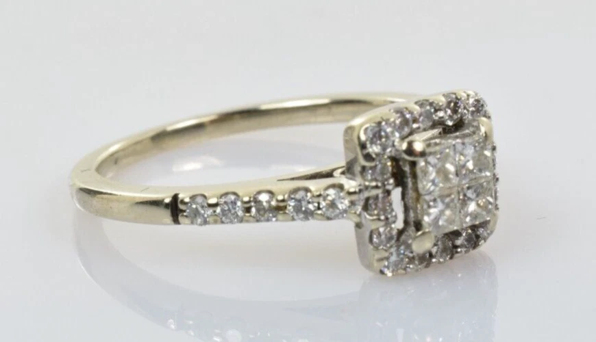 钻石镶嵌订婚戒指 14k 白金 0.75 克拉金色 5.5 码 — 第 2/4 张图片