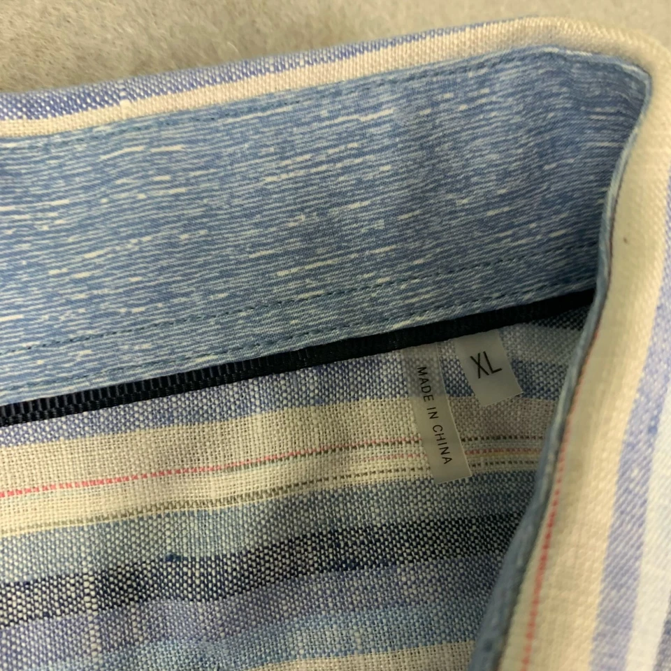 Bugatchi Shirt Mens XL Blue Striped 100% Fine Linen Long Sleeves Button Up - Image 4 of 4