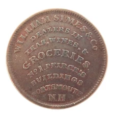 .1837 USA HARD TIMES TOKEN / HIGH GRADE. NATH. & MARCH / WILLIAM SIMES & Co, N.H