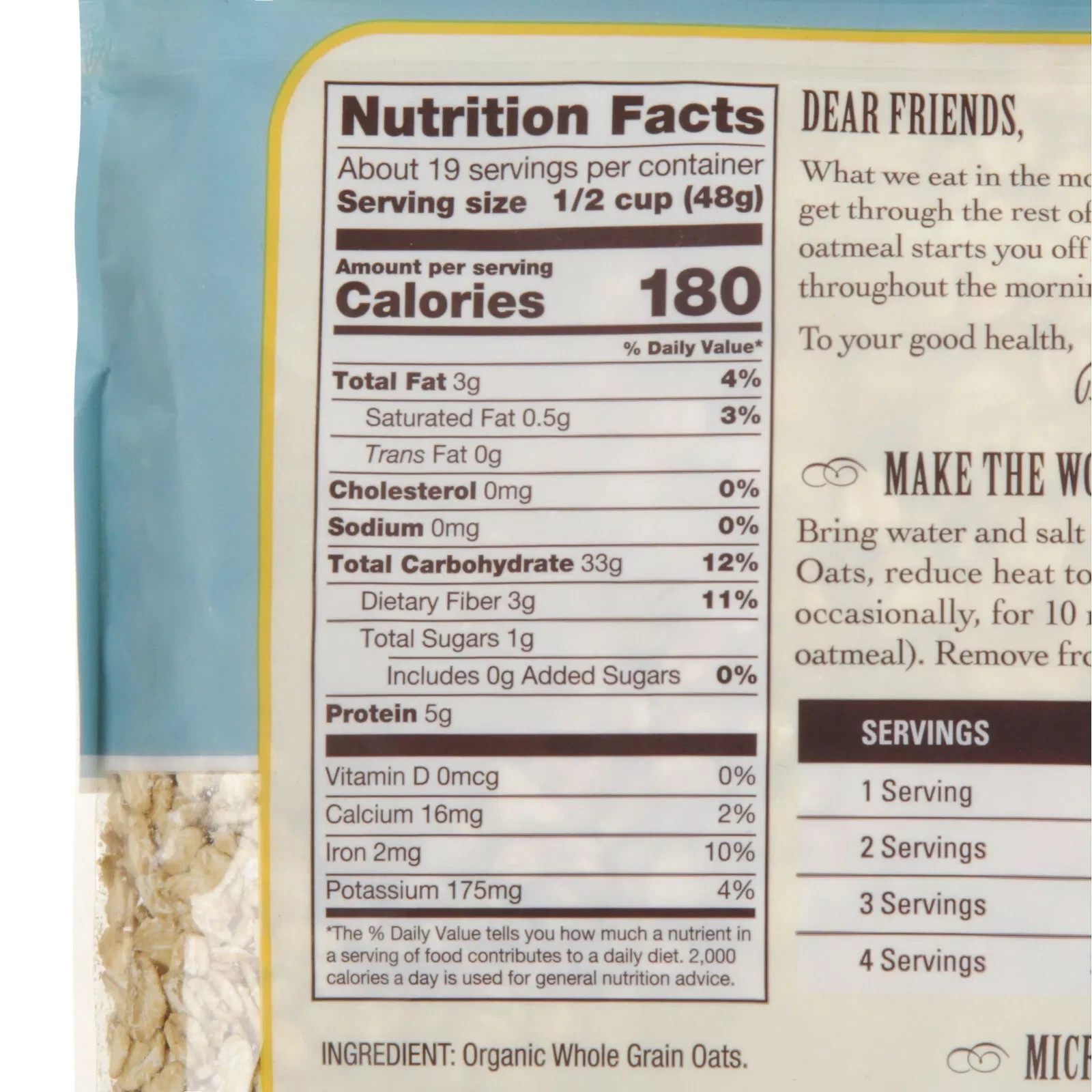 Bob's Red Mill Old Fashioned Organic Rolled Oats 32 oz Pkg