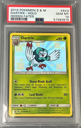 2019 Pokemon Sun & Moon Hidden Fates Shiny Dartrix Holo Rare SV3 GEM MINT PSA 10