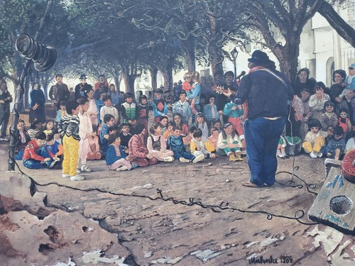 Cuadro Tempera Acuarela Balada San Jordi Personas Otfried Mahnke Firmado 1984 - Imagen 2 de 9
