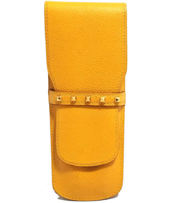 Hermes Leather Pen Case for 2 pens Yellow Stationary