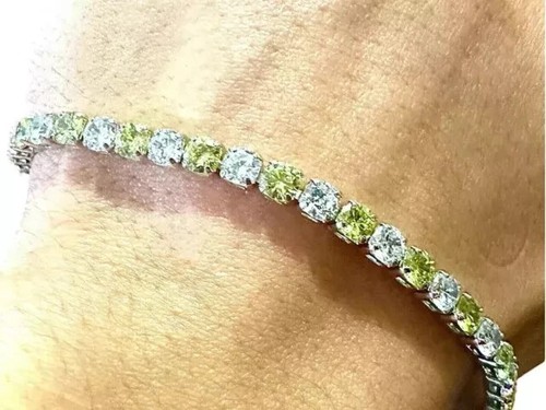 8CT Round Cut Lab Created Peridot Diamond Tennis Bracelet 14K White Gold Plated - Picture 3 of 9