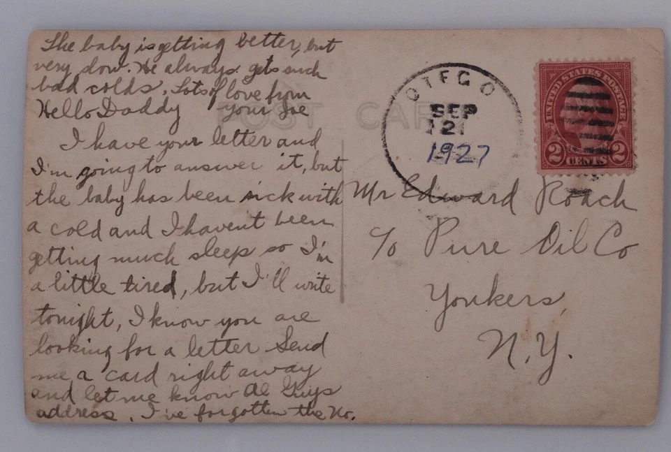 US Otego NY 1927 George Washington Red 2 Cent Stamp Yonkers Otego On Rppc Cancel - Image 4 of 4