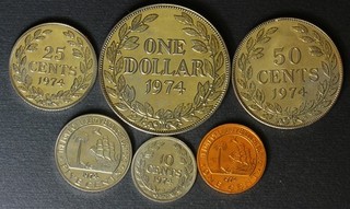 LIBERIA 1 5 10 25 50 Cents & 1 Dollar 1974 Proof 6 Coins. A4