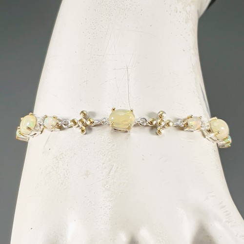 Handmade Natural Opal Bracelet 925 Sterling Silver 7.5"/BR13633 - Picture 1 of 8