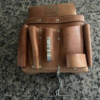 Vtg Ideal  Tools  Leather 10 Pocket Electrician Tool Pouch No Belt Tan USA