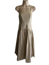 NWT $69 Vera Wang Maxi Sundress A-line Cotton Khaki Tan Adj Straps Side Zip S