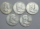 Franklin Silver Half Dollars - Fine to Very Fine - 90% Silver Coins [Lot of 5]