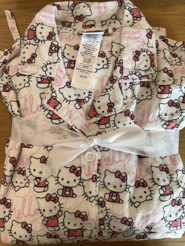 POTTERY BARN TEEN Hello Kitty® Organic Flannel Pajama Set Sz Medium Top & Pants