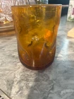 Blenko hand blown dimpled tumbler. Amber glass vintage