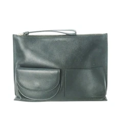 J&M Davidson Leather Pouch Green Women's Clutch Small Bag Used