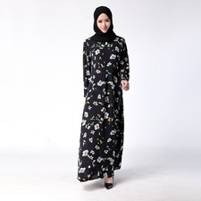 Arab Women Summer Autumn Long Sleeve Printing Long Maxi Dress Abaya Kaftan Robe