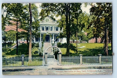 1910 Portsmouth New Hampshire Postcard Admiral Residence Navy Yard Mansion Field