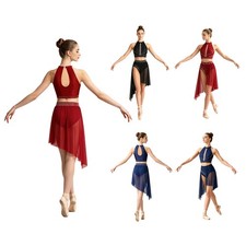 Womens Dance Costume Competition Lyrical Stage Dancewear Sleeveless Fringed