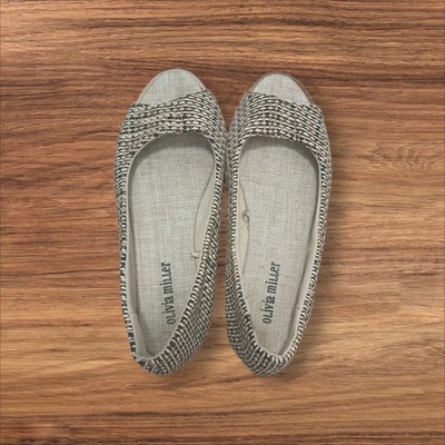 Olivia Miller Women's Peep Toe Flats Woven Gray/Black Size 8 Ballet Shoes