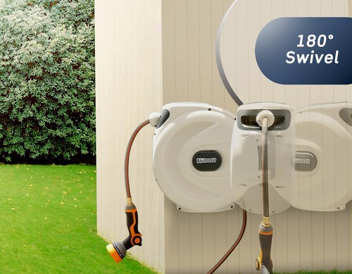 Retractable Garden Hose Reel, 1/2'' x 100ft Hose Reel Wall-Mount with 10-Func... - Picture 5 of 6