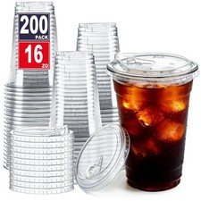 200 Pack - 16 oz Clear Plastic Cups with Lids, Disposable Iced Coffee Cups wi...