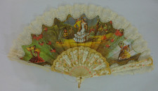 Vtg Spanish Style Folding Hand Fan With Flamenco Dancers White Gold Plastic