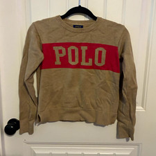 Polo Ralph Lauren kids 12-14 Beige pink Logo Crewneck Knit Cotton Sweater
