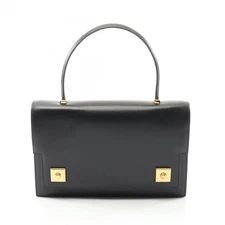 HERMES Piano Handbag Box calf leather Black Used Women GHW P