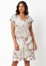 Tommy Bahama Tropical Palm Midi Dress XS Brown White Stretch Resortwear Beach