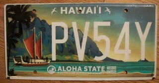 SINGLE HAWAII LICENSE PLATE PV54Y POLYNESIAN VOYAGING SOCIETY ALOHA STATE