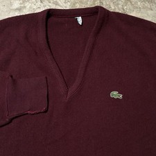 Vintage Izod Lacoste Sweater Mens Large Red V Neck Grandpa Preppy Orlon USA
