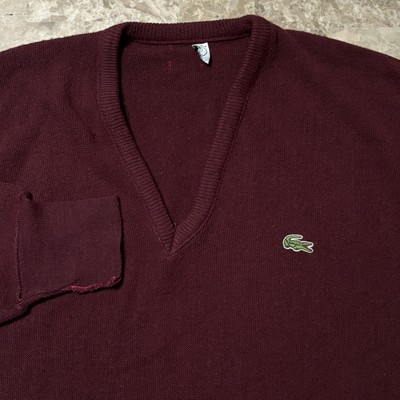Vintage Izod Lacoste Sweater Mens Large Red V Neck Grandpa Preppy Orlon USA