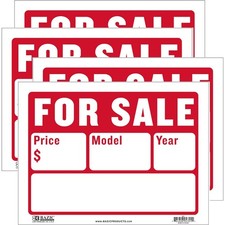 For Sale Sign 12x9 Inch Indoor Outdoor Vinyl 4-Pack High Visibility