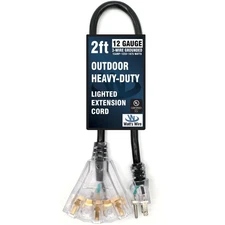 2 ft Heavy Duty Extension Cord - 12 Gauge Outdoor Extension Cord - Lighted Mu...