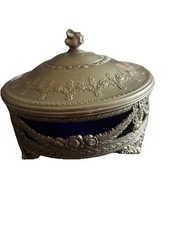 AMERICAN CUT CRYSTAL CORP ETCHED HAND CUT FOOTED COMPOTE  JAPAN SILVER PLATE 