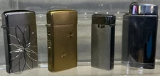 Lot Of 4 Vintage Scripto Lighters, 24k Gold Clad, Butane USA All Spark UNTESTED