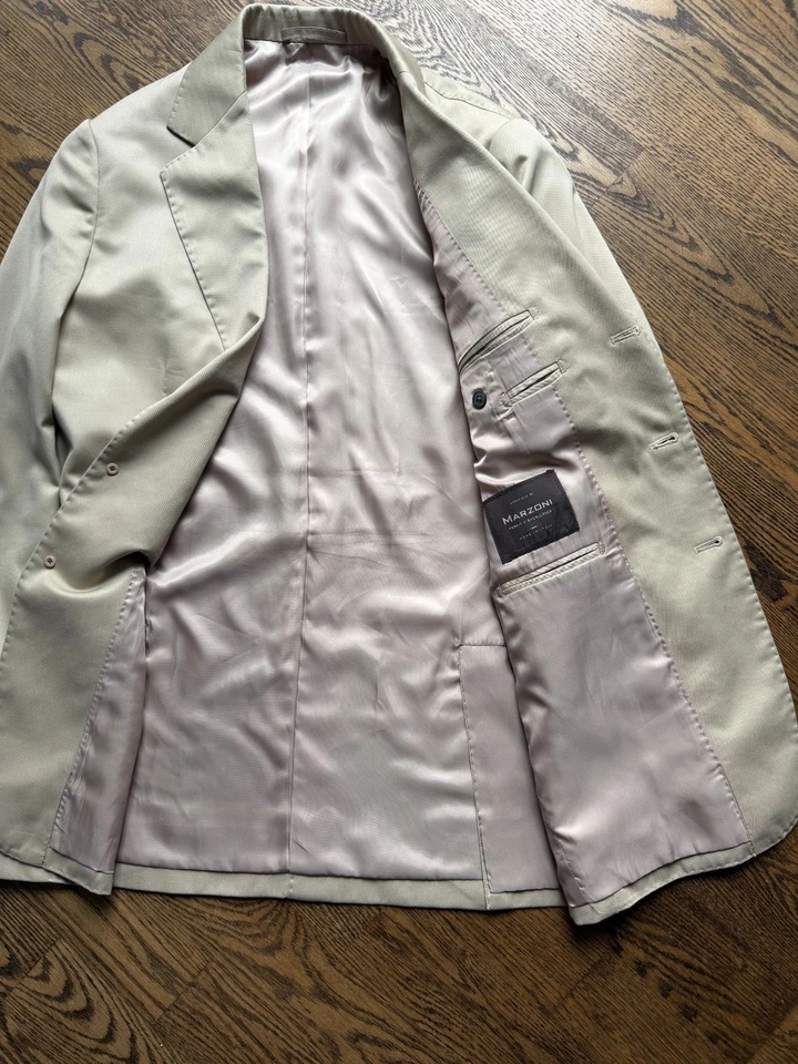 Custom Marzoni Beige Cotton Suit 3/2 Roll Patch Pockets 42L - Image 4 of 4