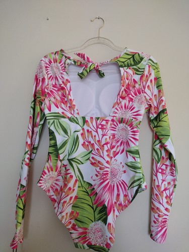 Caribbean Joe Rash Guard Swimsuit Woman's Large Multicolor Floral Long Sleeves - Bild 3 von 8