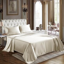 CozyLux Satin Sheets Queen Size 1 Fitted Sheet, 1 Flat Sheet, and 2 Pillowcases