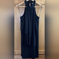 Vince Camuto Asymmetrical Halter Short L Little Black Dress Flowy Layered Ruffle