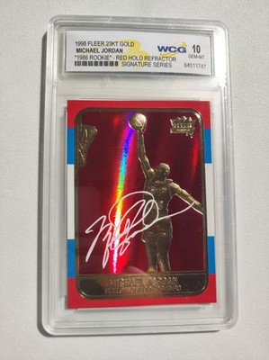 Michael Jordan 1998 Fleer Red Holo Refractor 1986 Rookie  Gold Signature