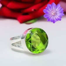 Green Peridot Gemstone 925 Sterling Silver Handmade Jewelry Ring Gift For