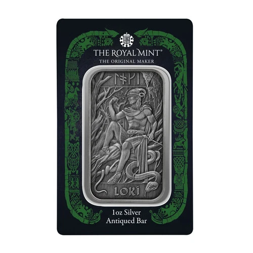 The Royal Mint Loki 1oz Antiqued Silver Minted Bullion Bar Limited 500