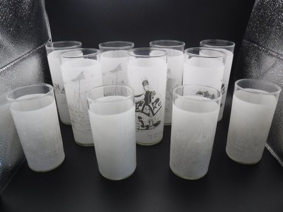 11 Alaska Native Highball 12oz (7) Frosted Glasses 4 juice size Art Alaskan 1975