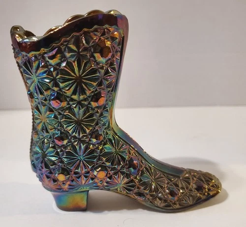 Vintage Fenton Iridescent Carnival Glass Boot Daisy & Button Pattern