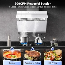 30 inch Under Cabinet Range Hood 900CFM Touch Panel Tempered Glass 3-Speed Fan